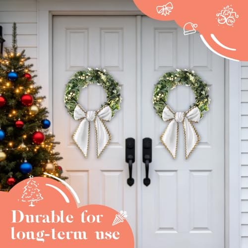 White Scalloped Velvet Wreath Sash for Front Door Decor - 2-Pack, 55 Inches