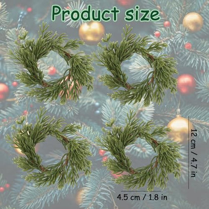 Green Pine Needle Napkin Rings Set of 6 for Christmas Table Decor