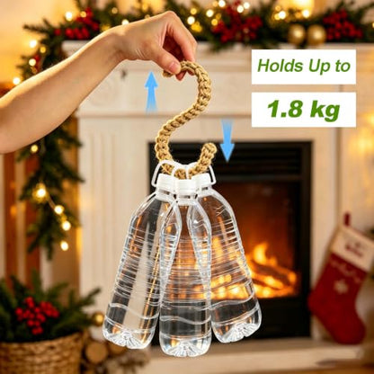 Set of 6 Rustic Jute Rope Christmas Stocking Holders - Flexible Mantle Hooks