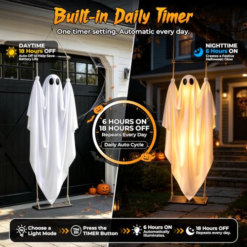White Halloween Ghost Decorations Outdoor 5FT Swinging Ghosts with Remote & Timer