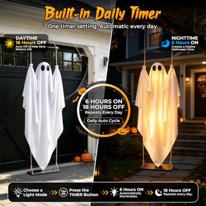 White Halloween Ghost Decorations Outdoor 5FT Swinging Ghosts with Remote & Timer