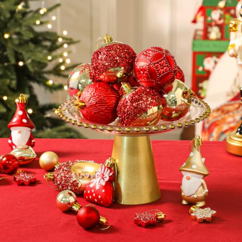 60pcs Christmas Ornaments Set - Shatterproof Plastic Decor, Red & Gold