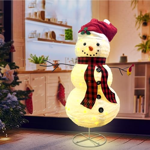 60 Inch LED Lighted Christmas Snowman Outdoor Decoration with Collapsible Design