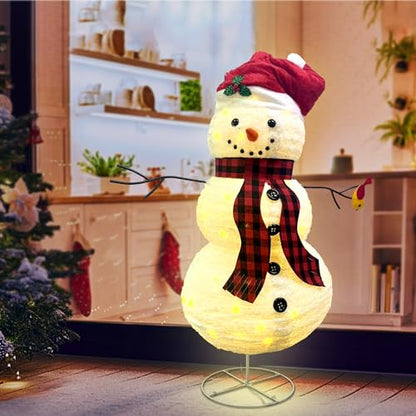 60 Inch LED Lighted Christmas Snowman Outdoor Decoration with Collapsible Design