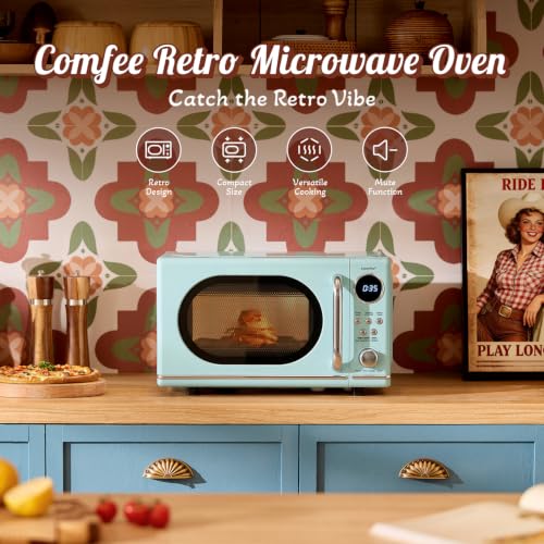 Retro Countertop Microwave Oven 0.7 Cu Ft 700W Green - Compact Kitchen Appliance