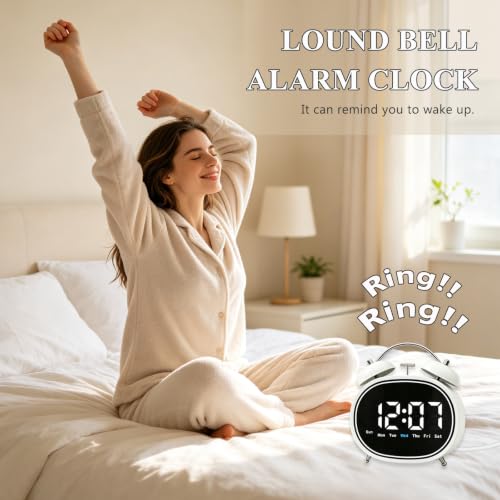 Small Round Digital Alarm Clock with Silent Mode - White
