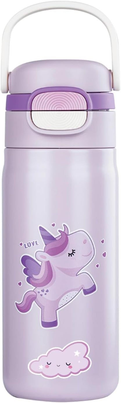 Skiennix Insulated Water Bottle for Kids - Leak-Proof Tumbler with Straw | Purple Unicorn Design
