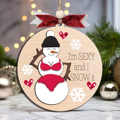 Funny Holiday Ornament 2026 - Wooden Christmas Tree Decoration for Adults - Naughty Ugly Xmas Hanging - L22 Edition