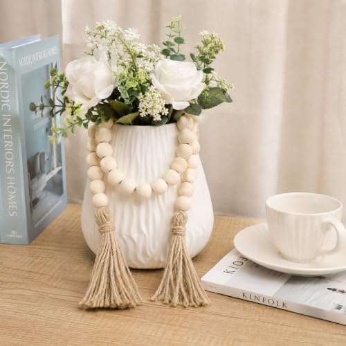 Wood Bead Garland Set with Tassels - Rustic Farmhouse Decor, 29 Inches, 3 Pieces