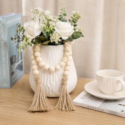 Wood Bead Garland Set with Tassels - Rustic Farmhouse Decor, 29 Inches, 3 Pieces