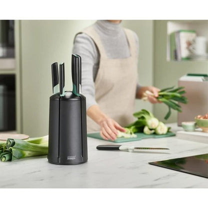 Joseph Joseph Elevate Knives 5-piece Carousel Set, Japanese Stainless Steel Knife Block - Editions - Sage Green and Black