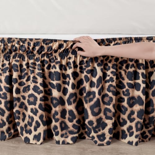 20 Inch Leopard Cheetah Print Bed Skirt with Ruffle & Elastic Fit - Variation 75x54