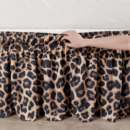 20 Inch Leopard Cheetah Print Bed Skirt with Ruffle & Elastic Fit - Variation 75x54