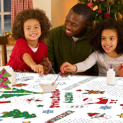 2 Pack Christmas Coloring Tablecloths - Kids Holiday Party Supplies - Santa Snowman Design, 54 x 108 inches - Variation 2