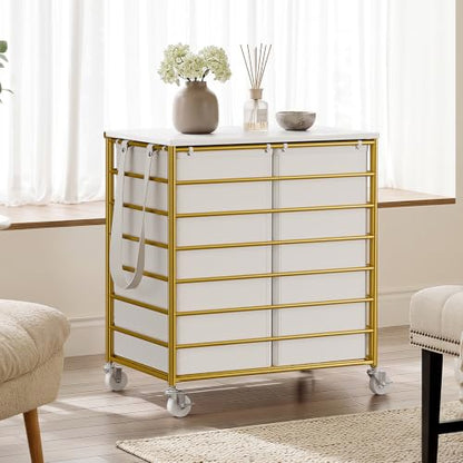 Double Laundry Hamper with Wheels and Lid - 115L Gold Rolling Basket