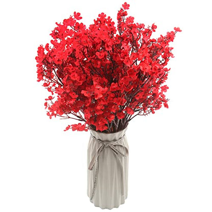 Artificial Baby's Breath Flowers - Red, 10 Pcs Silk Floral Decor for Christmas and Home