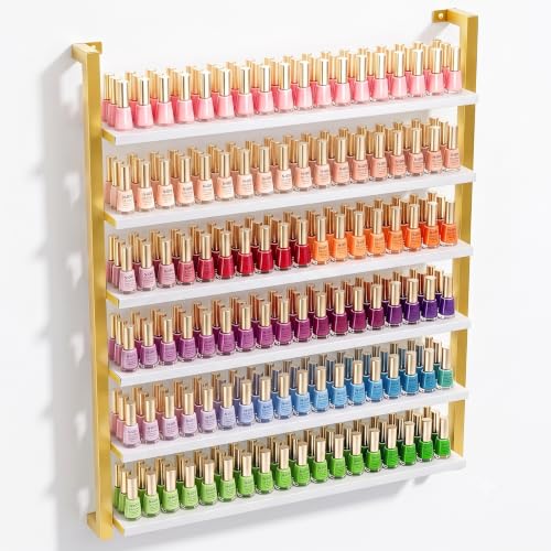 White & Gold 6-Tier Nail Polish Wall Rack Organizer Display Shelf