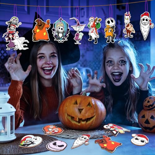 Halloween Christmas Wooden Nightmare Tree Ornaments Set - 36 Pieces