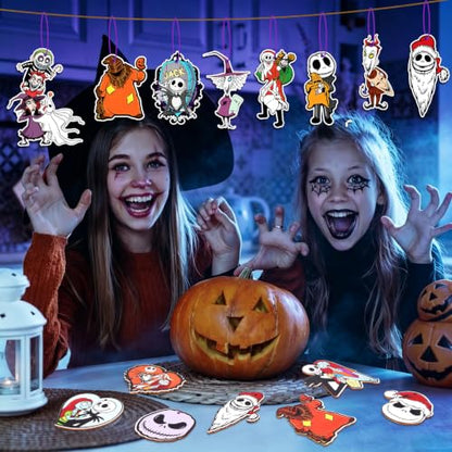 Halloween Christmas Wooden Nightmare Tree Ornaments Set - 36 Pieces