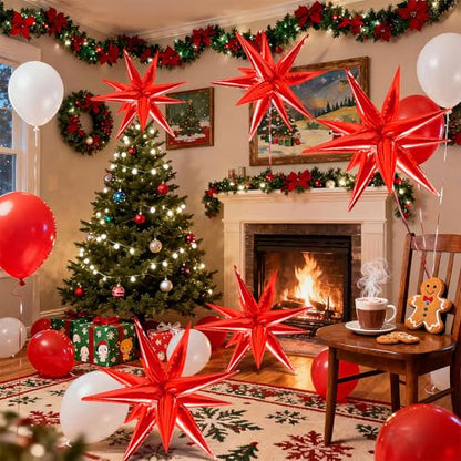 Red Star Foil Balloons Explosion 12 Point Spike Large Mylar Party Decorations