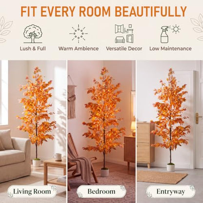 7.7ft Artificial Ficus Tree with String Lights & Woven Basket for Indoor Decor