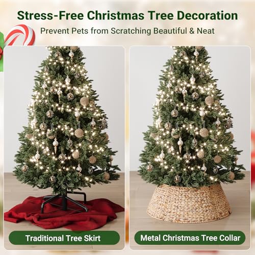 28 Inch Woven Rattan Christmas Tree Collar - Natural, 5-Piece Xmas Tree Skirt