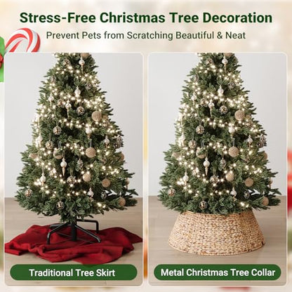 28 Inch Woven Rattan Christmas Tree Collar - Natural, 5-Piece Xmas Tree Skirt