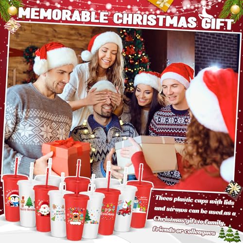 Umigy 24 Pcs Christmas Plastic Cups with Lids & Straws - Stylish Style