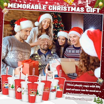 Umigy 24 Pcs Christmas Plastic Cups with Lids & Straws - Stylish Style