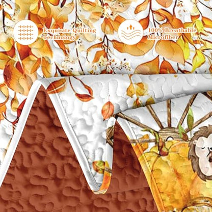 Queen Fall Quilt Set with Gnome Pattern, 3 Pieces Bedding Comforter