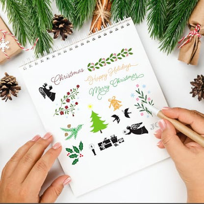 Christmas Tree Leaves Clear Stamp Set with Angel & Joy Words - Trees Angel Variation
