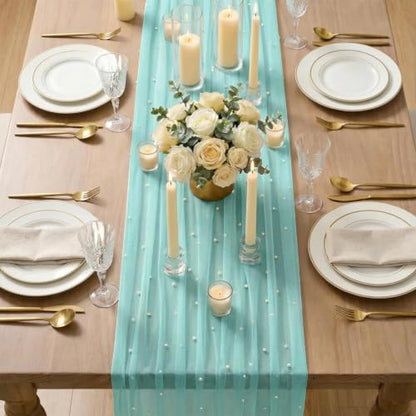 10-Pack Turquoise Pearl Gauze Table Runners 28x120 Inches Home Decor