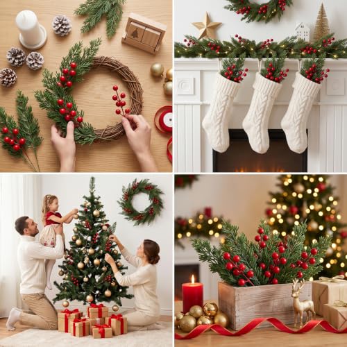 30Pcs Artificial Pine Branches with Red Berry Stems for Holiday Decor - Variation of THIS listing