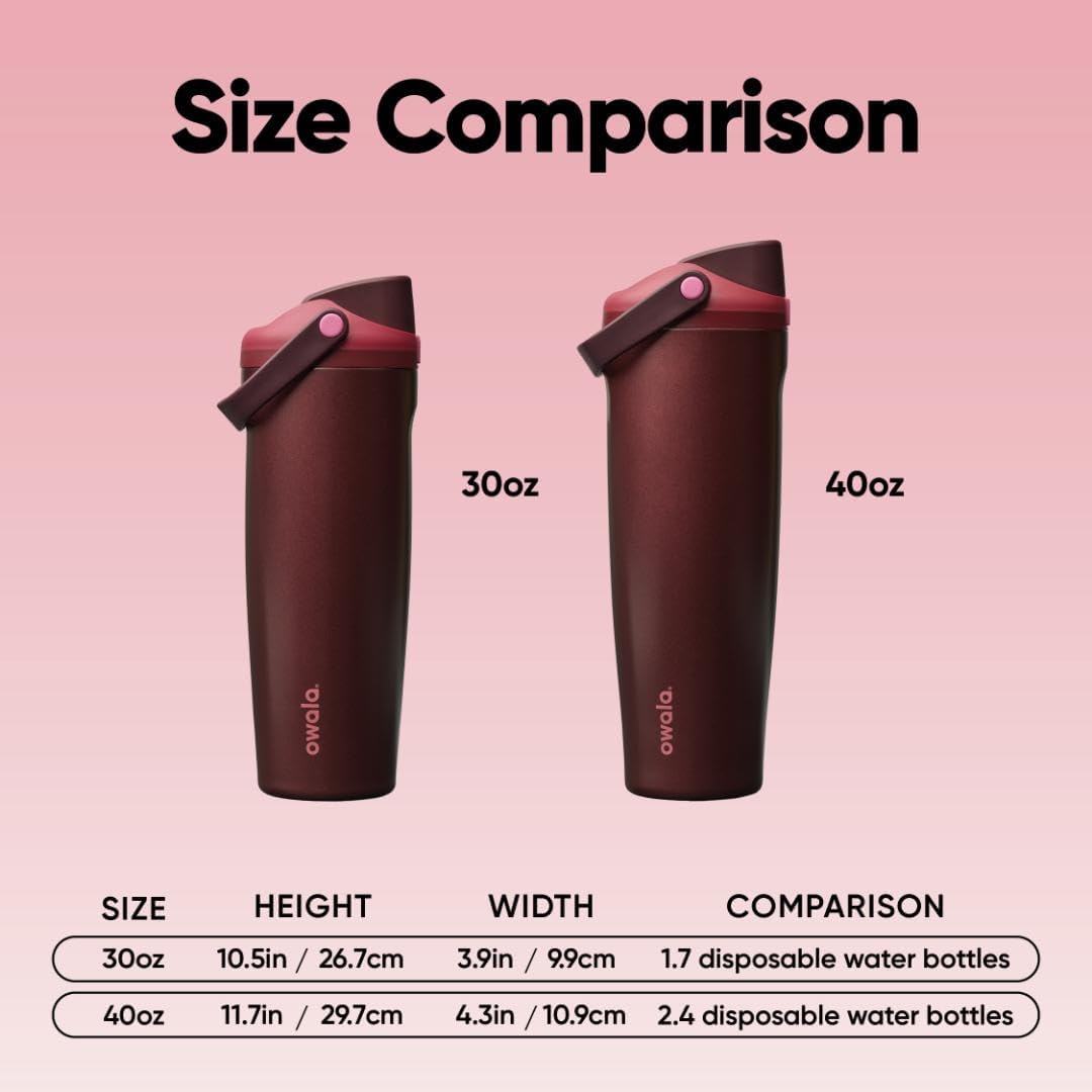 Owala FreeSip Sway Water Bottle - Insulated Stainless Steel, 30oz, Two-Way Spout, Black Cherry