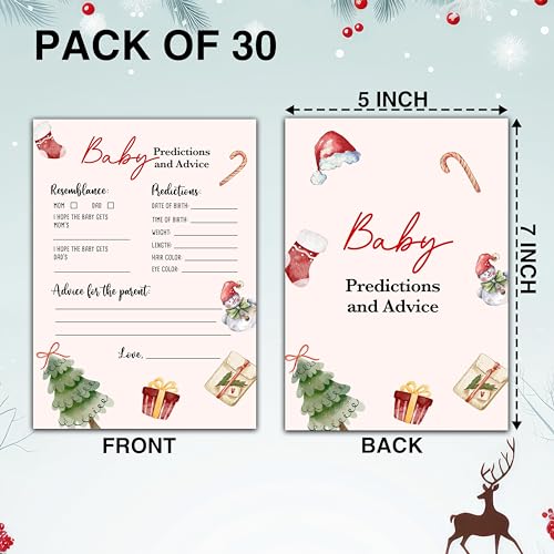 Christmas Baby Shower Game - 30 Double-Sided Baby Prediction & Advice Cards - Winter Gender Neutral Party Supplies - Cartoon Xmas Variation