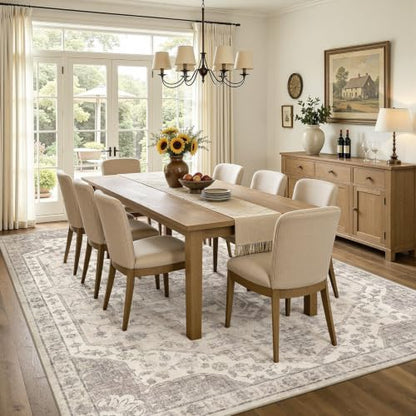9x12 Beige Vintage Washable Area Rug for Living Room Non Slip Carpet