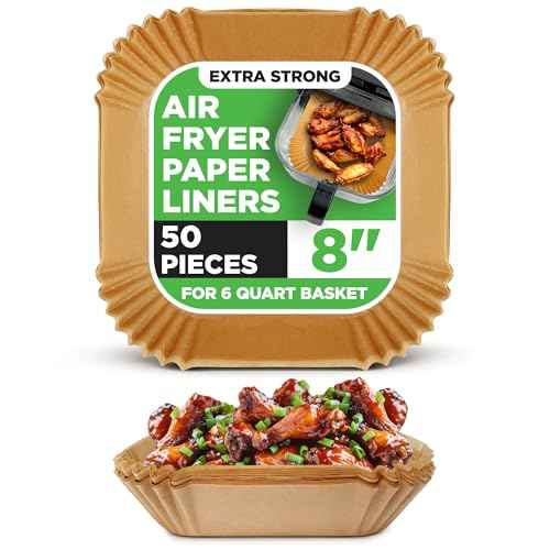 NutriChef 50-pcs Air Fryer Paper Liners - Square Disposable Parchment Liner | Non-Stick, Oilproof & Waterproof | Fits 5.8 QT Glass Pot | Airfryer Liners for Air Fryers, Ovens, Grilling & Baking