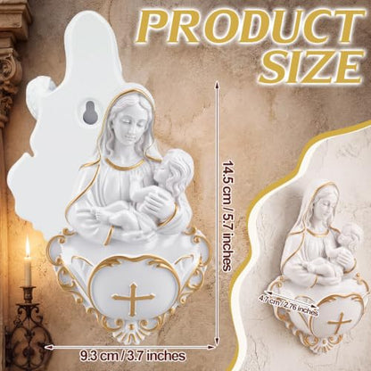 Wall Virgin and Child Holy Water Font for Religious Home Decor