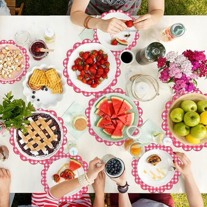 Red Gingham Checkered Paper Placemats - 13.5 Inch Disposable Table Mats for Summer Picnic & Party