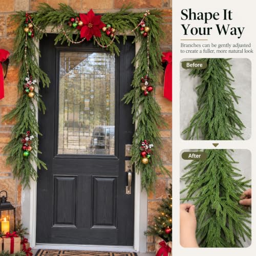 Green 6FT Christmas Garland with Real Touch Norfolk Pine - 2 Pack