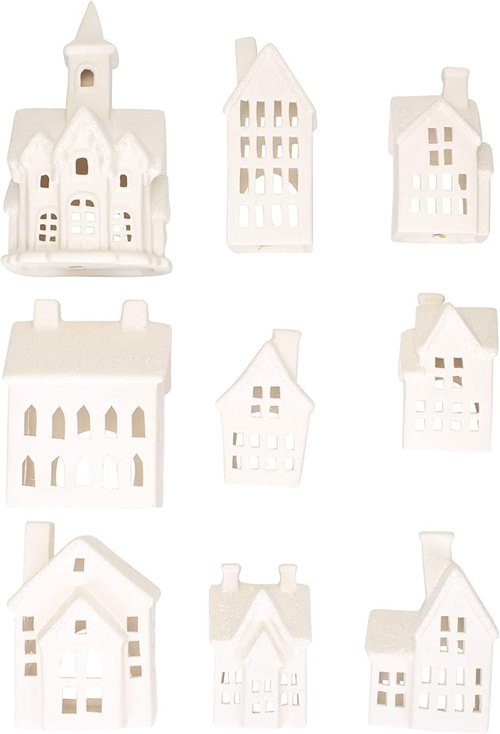 Mark Feldstein & Associates LED Tea Light Winter Village - 31-Piece Porcelain Christmas Figurine Set