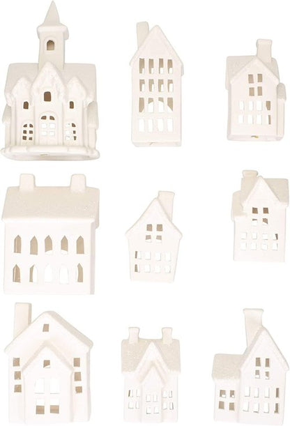Mark Feldstein & Associates LED Tea Light Winter Village - 31-Piece Porcelain Christmas Figurine Set