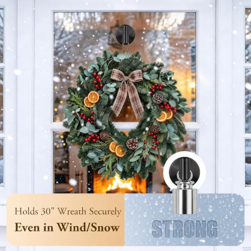 Black Suction Cup Wreath Hanger for Front Door and Glass Windows - No Drill Hooks