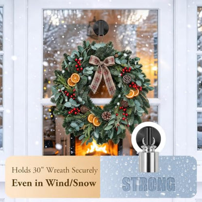 Black Suction Cup Wreath Hanger for Front Door and Glass Windows - No Drill Hooks