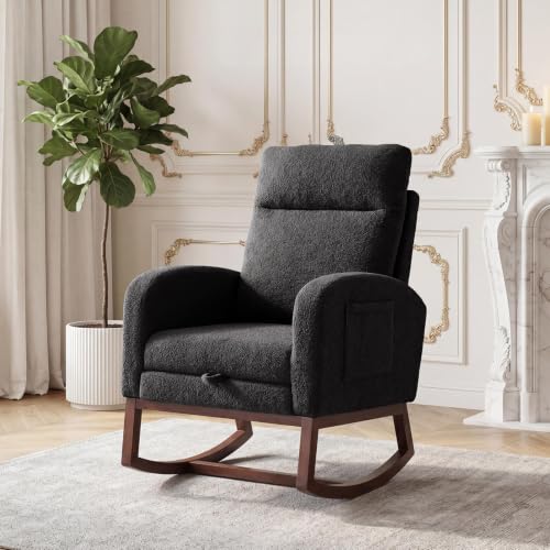 Nursery Rocking Chair with Adjustable Footrest & Side Pocket - Modern Accent Glider
