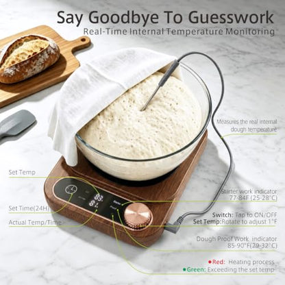 Sourdough Starter Warmer & Dough Proofer with Real-Time Temp Probe - Walnut