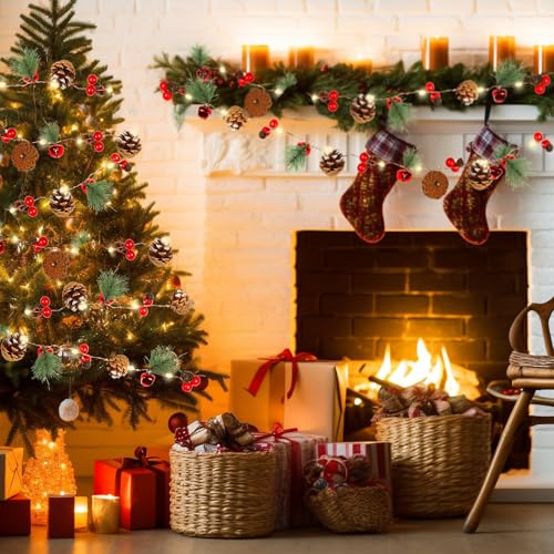 2 Pack Christmas Pine Cone Garland Lights 7FT Battery Operated Holiday Decor