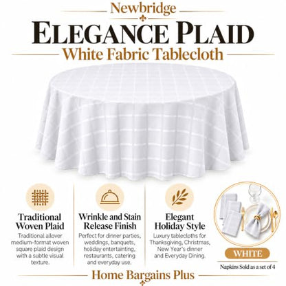 Newbridge Holiday Elegance Plaid Round Tablecloth 70 Inch - White