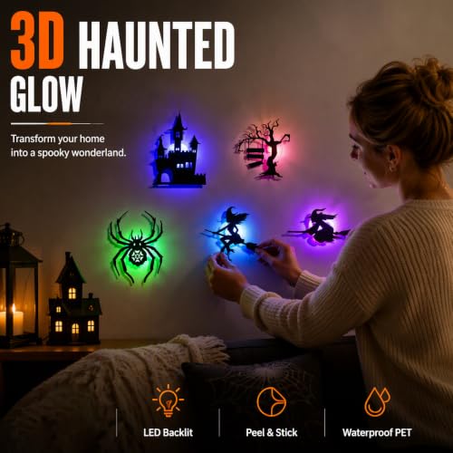 Halloween LED Wall Decor Lights 3D Bat Witch Stickers - Black Variation