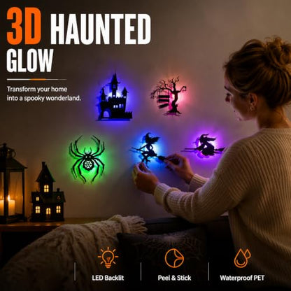 Halloween LED Wall Decor Lights 3D Bat Witch Stickers - Black Variation